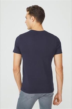 Erkek Lacivert Bisiklet Yaka  Fit T-shirt  | Agustini