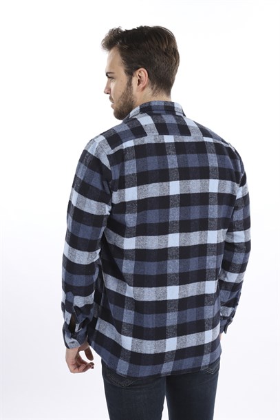 Erkek Lacivert Ekose Oduncu Slim Fit Gömlek | Agustini