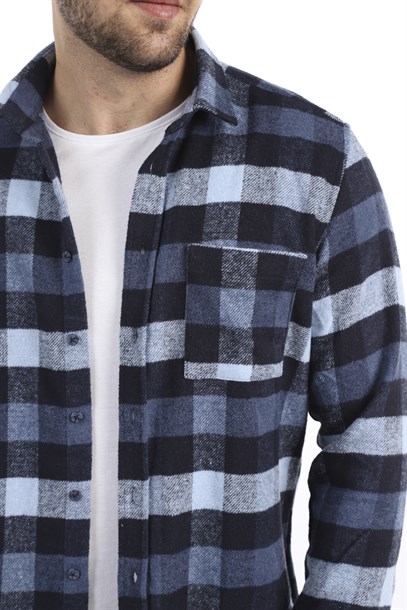Erkek Lacivert Ekose Oduncu Slim Fit Gömlek | Agustini