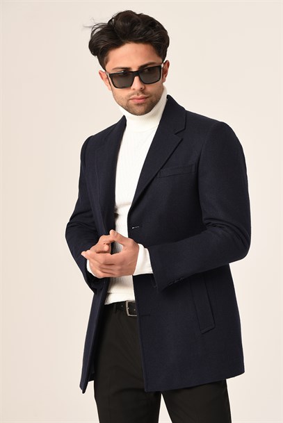 Erkek Lacivert Kaşe Kaban Slim Fit | Agustini