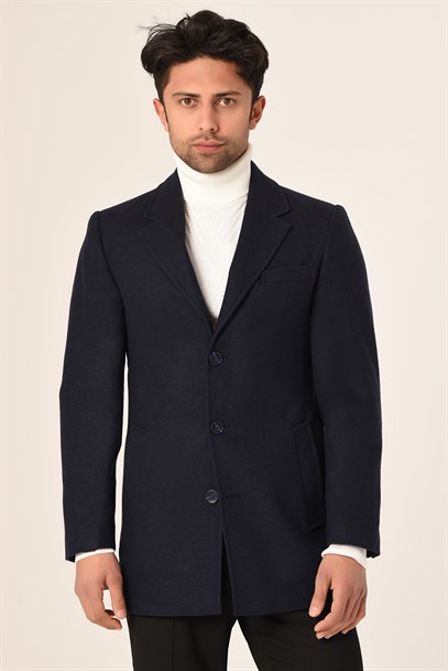 Erkek Lacivert Kaşe Kaban Slim Fit | Agustini