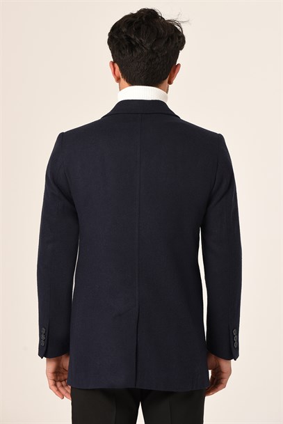 Erkek Lacivert Kaşe Kaban Slim Fit | Agustini
