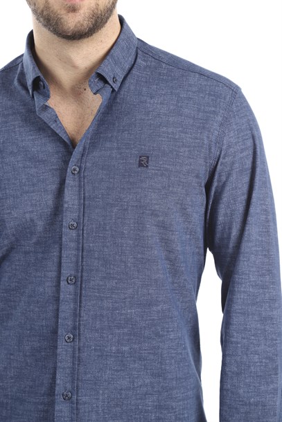 Erkek Lacivert Kot Görünümlü Slim Fit Gömlek | Agustini