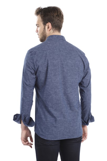 Erkek Lacivert Kot Görünümlü Slim Fit Gömlek | Agustini