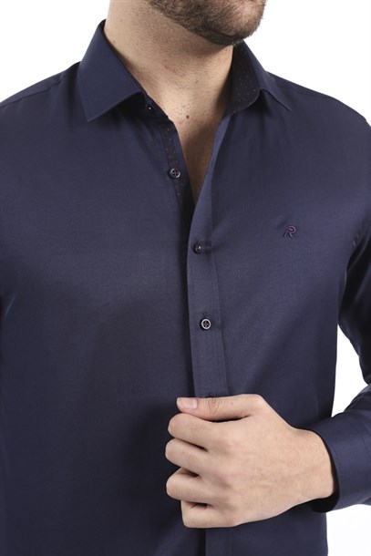 Erkek Lacivert Slim Fit Gömlek | Agustini