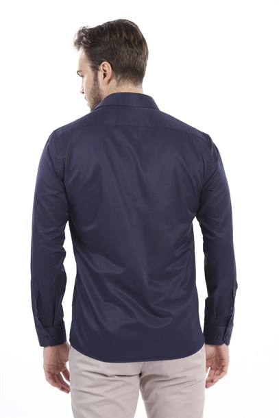 Erkek Lacivert Slim Fit Gömlek | Agustini
