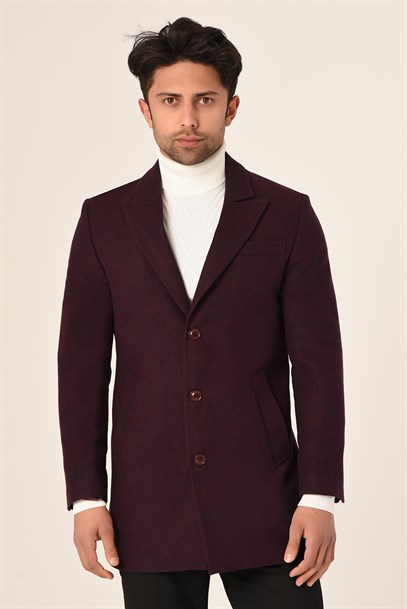 Erkek Mürdüm Renk Kaşe Kaban Slim Fit | Agustini