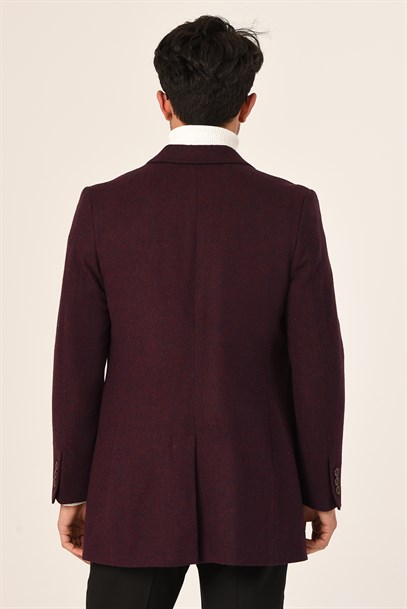 Erkek Mürdüm Renk Kaşe Kaban Slim Fit | Agustini