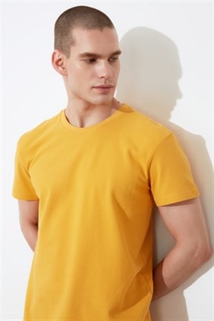 Erkek Sarı Bisiklet Yaka  Fit T-shirt  | Agustini