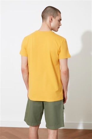 Erkek Sarı Bisiklet Yaka  Fit T-shirt  | Agustini