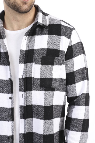 Erkek Siyah Beyaz Ekose Oduncu Slim Fit Gömlek | Agustini