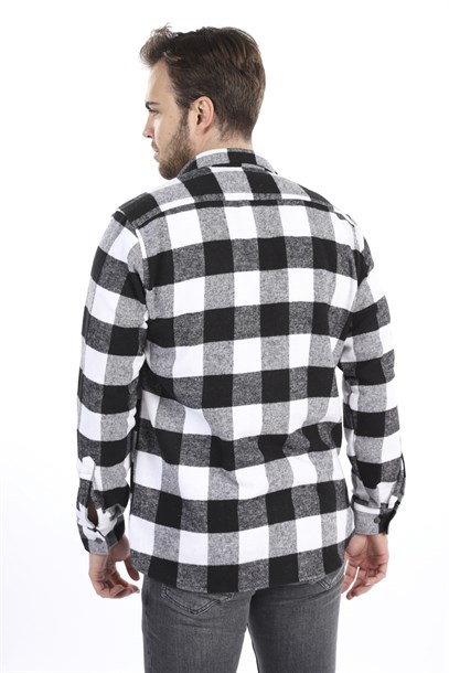 Erkek Siyah Beyaz Ekose Oduncu Slim Fit Gömlek | Agustini