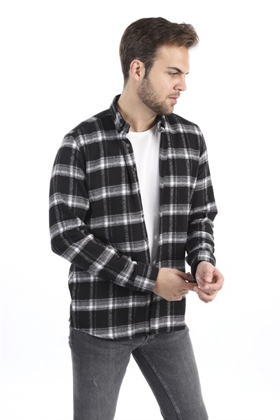 Erkek Siyah Ekose Oduncu Slim Fit Gömlek | Agustini