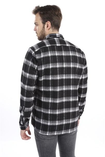 Erkek Siyah Ekose Oduncu Slim Fit Gömlek | Agustini