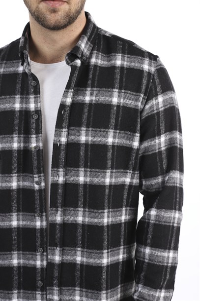 Erkek Siyah Ekose Oduncu Slim Fit Gömlek | Agustini