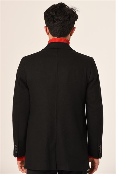 Erkek Siyah Kaşe Kaban Slim Fit | Agustini