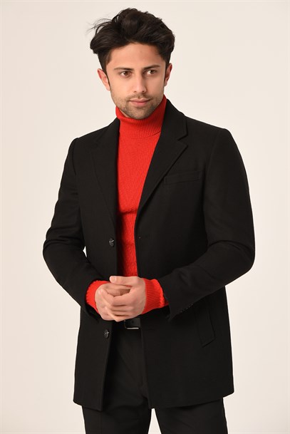 Erkek Siyah Kaşe Kaban Slim Fit | Agustini