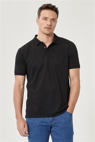 Erkek Siyah Renk Polo Yaka  Fit T-shirt  | Agustini