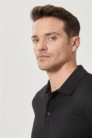 Erkek Siyah Renk Polo Yaka  Fit T-shirt  | Agustini