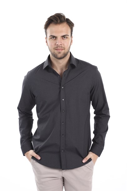 Erkek Siyah Slim Fit Gömlek | Agustini