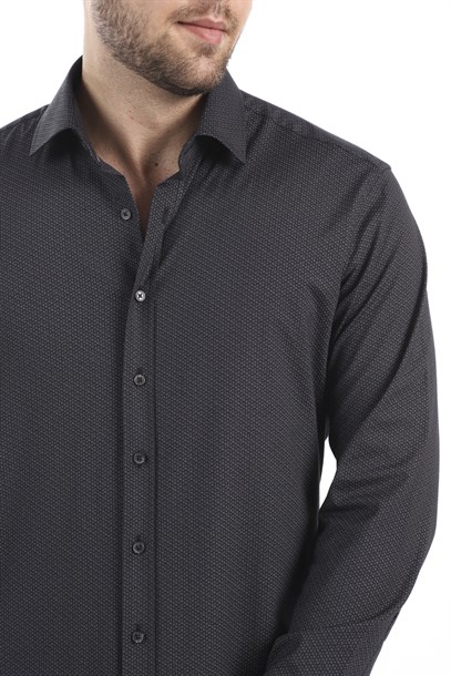 Erkek Siyah Slim Fit Gömlek | Agustini