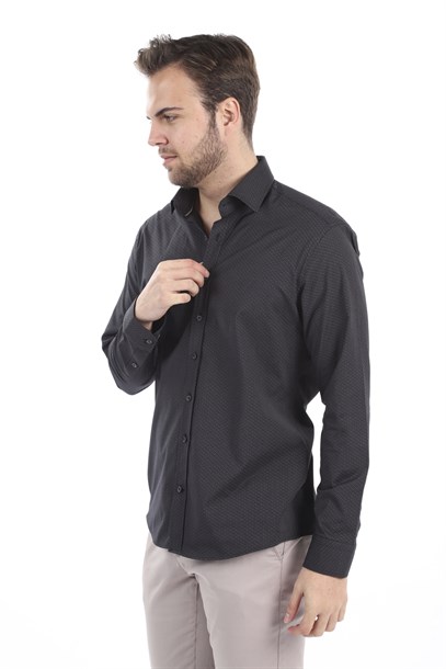 Erkek Siyah Slim Fit Gömlek | Agustini