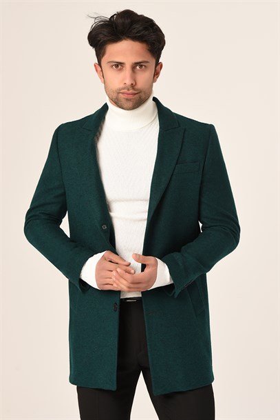 Erkek Yeşil Kaşe Kaban Slim Fit | Agustini