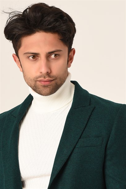 Erkek Yeşil Kaşe Kaban Slim Fit | Agustini