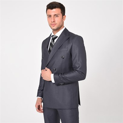 Füme Kruvaze Sivri Yaka Slim Fit Takım Elbise | Agustini