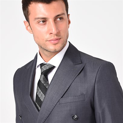 Füme Kruvaze Sivri Yaka Slim Fit Takım Elbise | Agustini