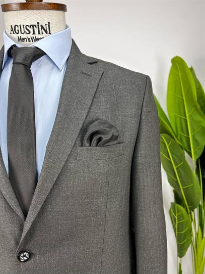 Klasik Kesim Geniş Kalıp Füme Renk Çizgili Mono Yaka Çift Düğme Çift Yırtmaç Tek Ceket | Agustini