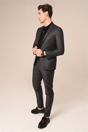 Füme Renk Çizgili Takım Elbise,Jogger Pantolonlu Slim Fit | Agustini