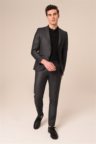 Füme Renk Çizgili Takım Elbise,Jogger Pantolonlu Slim Fit | Agustini