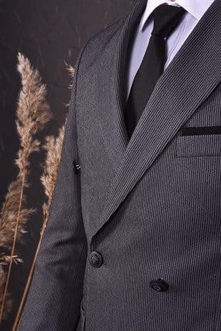 Füme Renk, Kruvaze Tek Ceket Sivri Yaka | Agustini