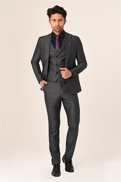 Gri Armürlü Yelekli Yeni Nesil Takım Elbise Slim Fit | Agustini