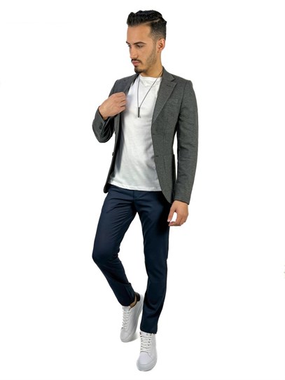 Gri Blazer Mono Yaka Slim Fit Torba Cep Tek Ceket | Agustini