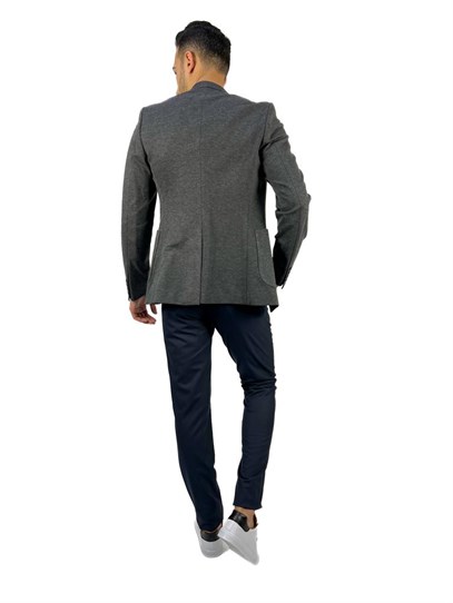 Gri Blazer Mono Yaka Slim Fit Torba Cep Tek Ceket | Agustini