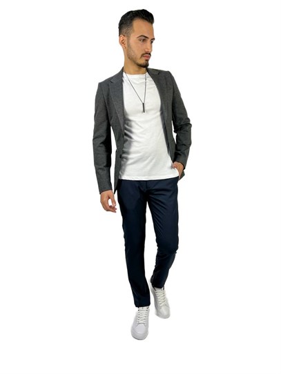 Gri Blazer Mono Yaka Slim Fit Torba Cep Tek Ceket | Agustini