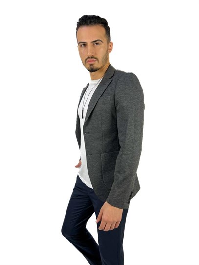 Gri Blazer Mono Yaka Slim Fit Torba Cep Tek Ceket | Agustini