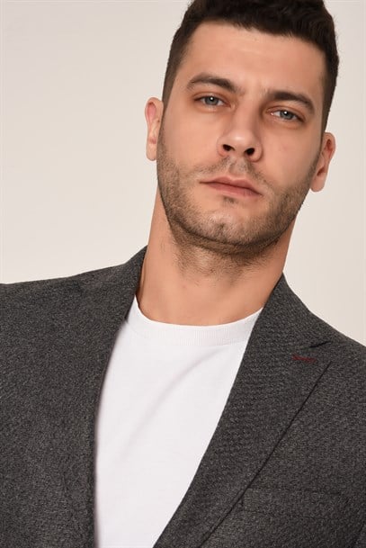 Gri Kaşe, Blazer Tek Ceket Mono Yaka Slim Fit | Agustini