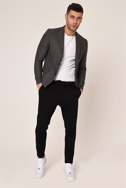 Gri Kaşe, Blazer Tek Ceket Mono Yaka Slim Fit | Agustini