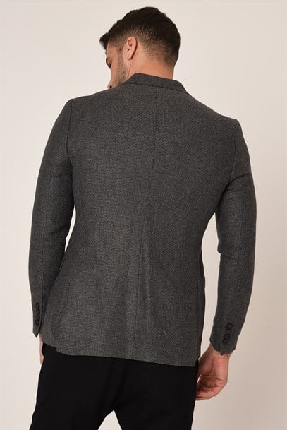 Gri Kaşe, Blazer Tek Ceket Mono Yaka Slim Fit | Agustini