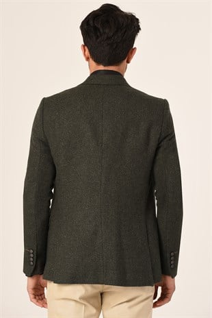 Haki Yeşil,Blazer Tek Ceket Mono Yaka Slim Fit | Agustini