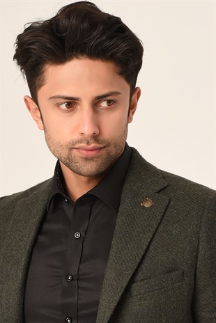 Haki Yeşil,Blazer Tek Ceket Mono Yaka Slim Fit | Agustini