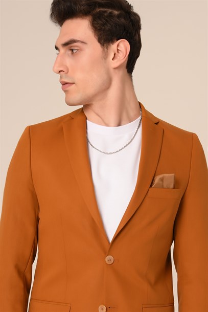 Hardal Renk,Blazer Tek Ceket Mono Yaka Slim Fit | Agustini