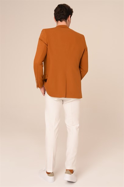 Hardal Renk,Blazer Tek Ceket Mono Yaka Slim Fit | Agustini