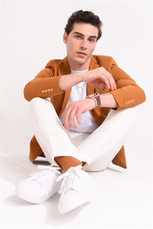 Hardal Sarı Kombinli Takım Elbise,Chino Pantolonlu Spor Slim Fit | Agustini