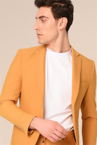 Hardal Sarı Takım Elbise,Jogger Pantolonlu Spor Slim Fit | Agustini