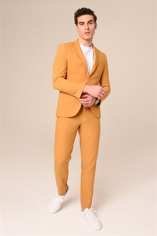Hardal Sarı Takım Elbise,Jogger Pantolonlu Spor Slim Fit | Agustini