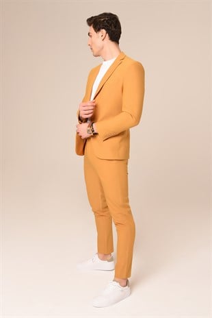 Hardal Sarı Takım Elbise,Jogger Pantolonlu Spor Slim Fit | Agustini
